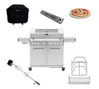 Cosmogrill 6 Burner Stainless Steel Yamara 6+2 Gas Bbq, Viewing Glass, Cover, Rotisserie, Storage Set, Pizza Stone & Smoker Box