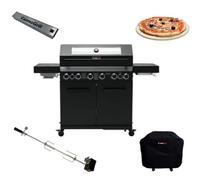 Cosmogrill 8 Burner Platinum Yamara Dark 6+2 Gas Bbq, Cover, Rotisserie, Pizza Stone & Smoker Box