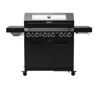CosmoGrill 8 Burner Platinum Yamara Dark 6+2 Gas BBQ, Viewing Glass, 6 Main Burners, 1 Ceramic Sear Zone, 1 Back Grill, Cast Iron Grills & Bamboo Storage (Black)