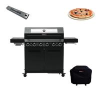Cosmogrill 8 Burner Platinum Yamara Dark 6+2 Gas Bbq, Viewing Glass - Cover, Pizza Stone And Smoker Box