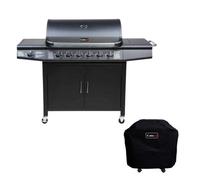 Cosmogrill Emberr 7 Gas Burner 6+1 Barbecue Grill, Porcelain Warming Rack, Propane Gas Regulator Hose, Side-Burner & Wheels