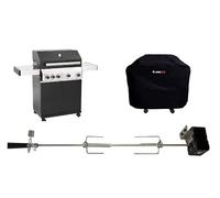 CosmoGrill Gas Barbecue 4+1 - Premium Black Range, Outdoor BBQ Grill with Sear & Ring Side Burner… (Barbecue, Weatherproof Cover & Rotisserie)