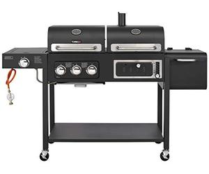 CosmoGrill Hybrid 4 Burner Barbecue DUO Dual Fuel BBQ 3+1 Gas Grill & Charcoal Smoker BBQ Grill, Built-in Thermometer, Warming Rack, Outdoor Portable Large Coal Barbecue for Home Garden Party Cooking