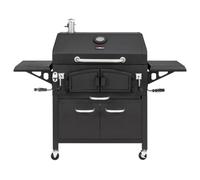 CosmoGrill NEW Ignis Charcoal BBQ Grill, Portable Smoker Barbecue with Large Dual Cooking Area, Cast Iron, Side Table Warming Rack, Portable, Adjustable Charcoal Tray Air Vents Built-in Thermometer.