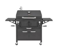 CosmoGrill NEW Ignis Premium Smoker Barbecue Charcoal BBQ Grill, Large Dual Cooking Area, Cast Iron, Side Table Warming Rack, Portable, Adjustable Charcoal Tray Air Vents Built-in Thermometer