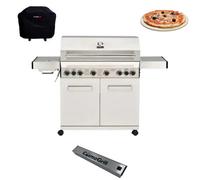 Cosmogrill Platinum Stainless Steel 6+2 Silver Gas Barbecue With Cover, Pizza Stone & Smoker Box