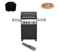 Cosmogrill Premium Black 3+1 Gas Barbecue With Cover, Pizza Stone & Smoker Box