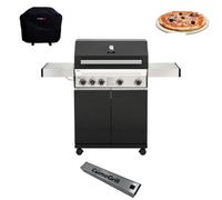 Cosmogrill Premium Black 4+1 Gas Barbecue With Cover, Pizza Stone & Smoker Box