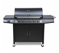 CosmoGrill Pro Deluxe 7 Gas Burner 6+1 Barbecue Grill Stainless-Steel Warming Rack, Side-Burner, Built-in Temperature Gauge for Home Garden Party Outdoor Cooking (Black)