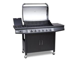 CosmoGrill Pro Deluxe 7 Gas Burner 6+1 Barbecue Grill Steel Warming Rack, Side-Burner, Built-in Temperature Gauge and Weatherproof Cover (Black)