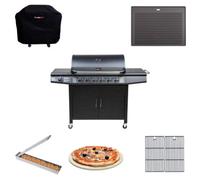 Cosmogrill Pro Deluxe 7 Gas Burner 6+1 Bbq With Cover, Pizza Stone, Smoker Box, Cast Iron Grates & Griddle