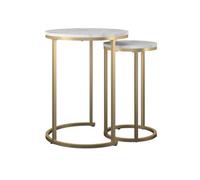 CosmoLiving Amelia Nesting Tables In White Marble Look And Golden Frame