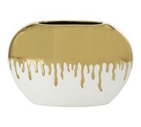 CosmoLiving by Cosmopolitan Ceramic Decorative Vase Centerpiece Vase with Abstract Gold Melting Drips, Flower Vase for Home Decoration 16" x 4" x 11", White