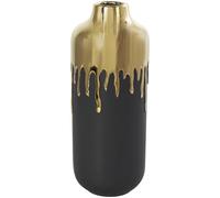 CosmoLiving by Cosmopolitan Ceramic Decorative Vase Centerpiece Vase with Abstract Gold Melting Drips, Flower Vase for Home Decoration 5" x 5" x 14", Black