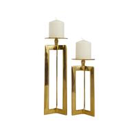CosmoLiving by Cosmopolitan Contemporary Aluminum Rectangle Candle Holder, Set of 2 14", 10"H, Gold