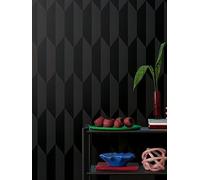 Cosmoliving By Cosmopolitan Graphic Groove Edge Black Non Woven Wallpaper Black