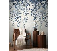 Livingwalls CosmoLiving Non-Woven Wallpaper with Leaf Design in Blue, Cream, White - 8,80 x 0,53 m Floral Wallpaper by Cosmopolitan - 791445