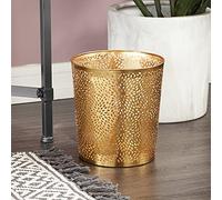 CosmoLiving by Cosmopolitan Metal Small Waste Bin with Laser Carved Floral Design, 9 Inch x 9 Inch x 10 Inch, Gold