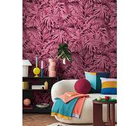 Livingwalls Wallpaper with Palm Leaves Design in Pink, Black, Pink - Floral Non-Woven Wallpaper 8.80 m x 0.53 m Natural Motif by COSMOPLITAN - 791458