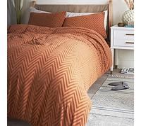 CosmoLiving by Cosmopolitan Tufted Embossed Terracotta Duvet Set Super Soft Easy Care Designer Duvet Cover Quilt Bedding Set - Super King (220 cm x 260 cm) + 2 Matching Pillowcase 542753GE