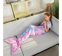 cosMonsters Mermaid Tail Blankets Glittering Wearable Cute Cozy Soft Flannel Rainbow Colorful Mermaid Tail Blanket for Kids 5~12 Year (Purple Pink, Schoolchild)