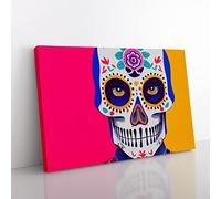 Cosmopolitan Floral Sugar Skull Canvas Wall Art Print Ready to Hang, Framed Picture for Living Room Bedroom Home Office Décor, 76x50 cm (30x20 Inch)