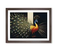 Cosmopolitan Peacock Framed Print | A2 Walnut Framed Wall Art | Ready to Hang | Modern Animal Picture | Living Room Bedroom Lounge Office