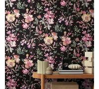 As Creation Cosmoliving Painted Flower Floral Paradise Black Wallpaper 790612