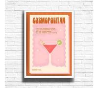 Cosmopolitan - Vintage Cocktail Print, Home Bar Art Display - Retro Bar Decor for Home, Kitchen, Lounge - Ideal Poster for Cocktail Lovers, A4 A3 Home Decoration Wall Art Deco (A4 Framed (White))