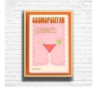 Cosmopolitan - Vintage Cocktail Print, Home Bar Art Display - Retro Bar Decor for Home, Kitchen, Lounge - Ideal Poster for Cocktail Lovers, A4 A3 Home Decoration Wall Art Deco (A3 Framed (Oak))
