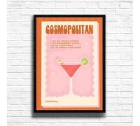 Cosmopolitan - Vintage Cocktail Print, Home Bar Art Display - Retro Bar Decor for Home, Kitchen, Lounge - Ideal Poster for Cocktail Lovers, A4 A3 Home Decoration Wall Art Deco (A4 Framed (Black))