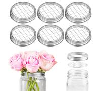 Cosmos 6 Sets Mason Flower Jar Frog Lid Flower Insert Lid Organizer Canning Jars Flower Arrangement Holder with Metal Grid Flower Display Jar Lid Mason Jars Cover Lid for Wide Mouth 86mm Mason Jars