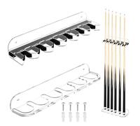 Cosmos Acrylic 2-Piece Billiard Cue Rack Wall Mount Billiard Stick Holder Wall Rack, Eva Foam Cue Clips Holds 6 Pool Cues, Billiard Pool Equipment Accessories (Transparent Clear)