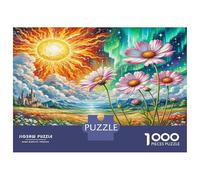 Cosmos Bipinnatus Puzzle 1000 Pieces Fantasy Cheetah in Flower Field Treehouse Classic Educational Games 52x38cm/1000pcs