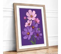 Cosmos Bloom Botanical Framed Wall Art Print A2 (59.4×42cm) Oak, Wall Decor for Living Room, Bedroom, Office & Home, Ready to Hang, Art Gift