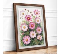 Cosmos Bloom Botanical Framed Wall Art Print A4 Walnut