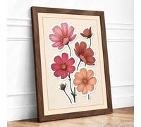 Cosmos Bloom Study Botanical Framed Wall Art Print A3 (42×29.7cm) Walnut, Wall Decor for Living Room, Bedroom, Office & Home, Ready to Hang, Art Gift