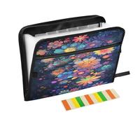 Cosmos Blossom Blue Accordion File Organizer Portable Expanding File Folder with Safe Zipper & Colorful Labels for A4 Papers Letter Receipt Important Document Storage