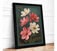 Cosmos Bouquet Botanical Framed Wall Art Print A3 (42×29.7cm) Black, Wall Decor for Living Room, Bedroom, Office & Home, Ready to Hang, Art Gift