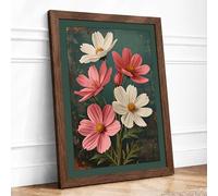 Cosmos Bouquet Botanical Framed Wall Art Print A3 (42×29.7cm) Walnut, Wall Decor for Living Room, Bedroom, Office & Home, Ready to Hang, Art Gift