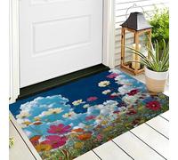 Cosmos Flower Field Indoor Doormat, 80 x 120 cm Japanese Cartoon Flowers Door Mat, Non Slip Backing Washable Door Mats, Low-Profile Entrance Inside Floor Mat for Entryway