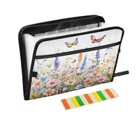 Cosmos Flowers Watercolor White Accordion File Organizer Portable Expanding File Folder with Safe Zipper & Colorful Labels for A4 Papers Letter Receipt Important Document Storage