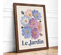 Cosmos Garden Botanical Framed Wall Art Print A2 (59.4×42cm) Walnut, Wall Decor for Living Room, Bedroom, Office & Home, Ready to Hang, Art Gift