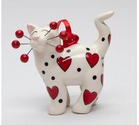 Cosmos Gifts 56597ORNT Ceramic Whisker Cat with Red Hearts Ornament Figurine -Design by Amy Lacombe