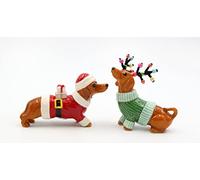 Cosmos Gifts 57013 Christmas Dachshund Dogs Salt and Pepper Shaker, Multicolor, 3 3/8" x 1 5/8" x 3 7/8" H