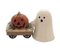 Cosmos Gifts Casper & Pumpkin Wagon Salt and Pepper Shaker, White