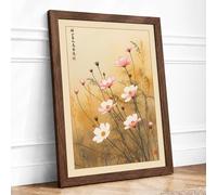 Cosmos in Bloom Japandi Framed Wall Art Print A2 (59.4×42cm) Walnut, Wall Decor for Living Room, Bedroom, Office & Home, Ready to Hang, Art Gift