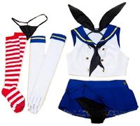 COSMOS_K Kantai Collection Shimakaze Cosplay 7-Piece Set, Sailor Suit + Skirt + Drawstring Pants + Rabbit Ear Headband + Scarf + Gloves + High Socks