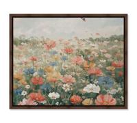 Cosmos Meadow Framed Canvas Print Floral Wall Decor by Art Remedy, Walnut Frame, 20 x 16