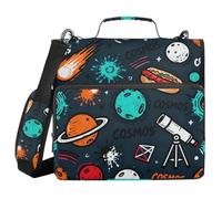 Cosmos Space Elements Pattern 3 Ringing Binder with Zipper with Shoulder Strap & Handle Multi-Pocket Zippered Portfolio for School/Office